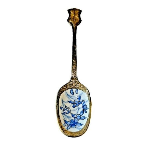 Vintage W Brite Hand Painted Blue White Iris Flower Miniature Teaspoon Japan 6" - Picture 1 of 6